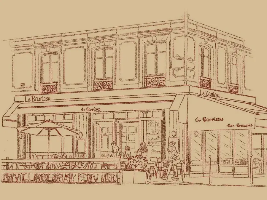 Illustration de la façade du restaurant Le Barricou, 1 boulevard du Temple, Paris 3